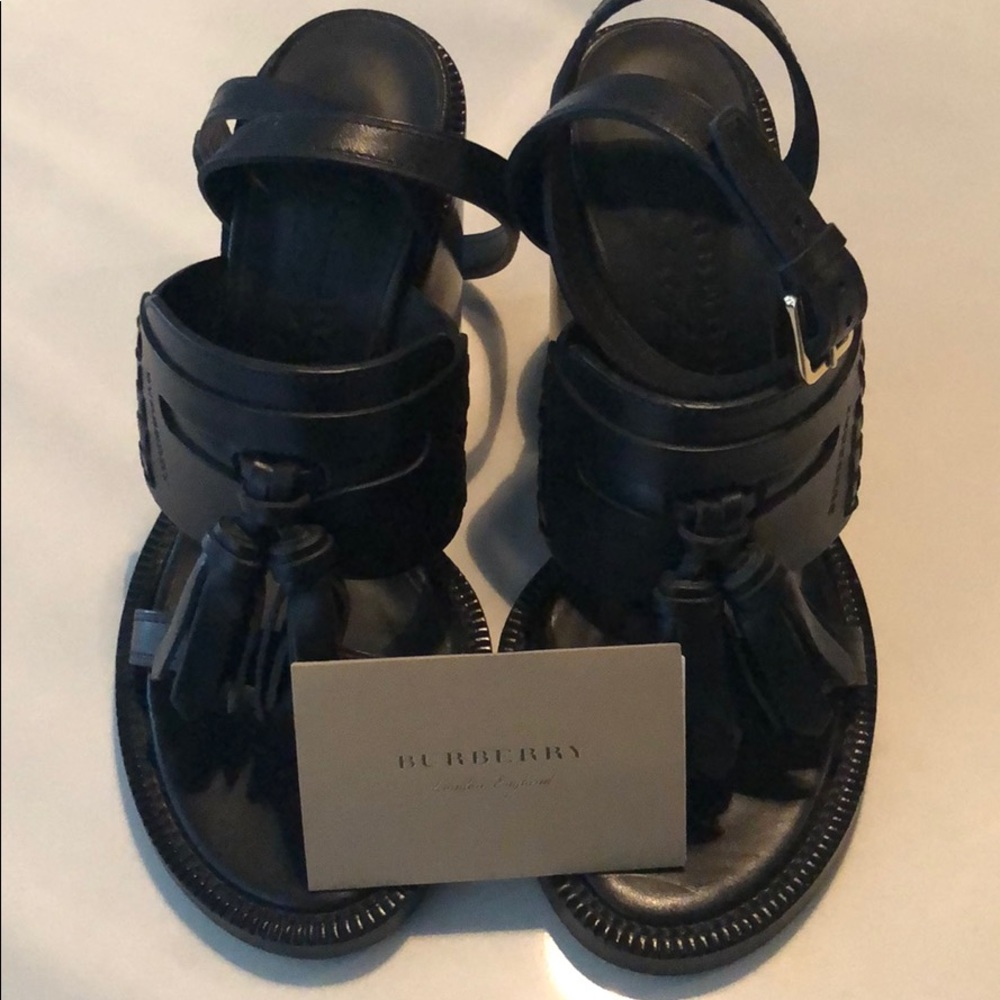 Burberry Black Leather Sandal w/Tassel Size 36